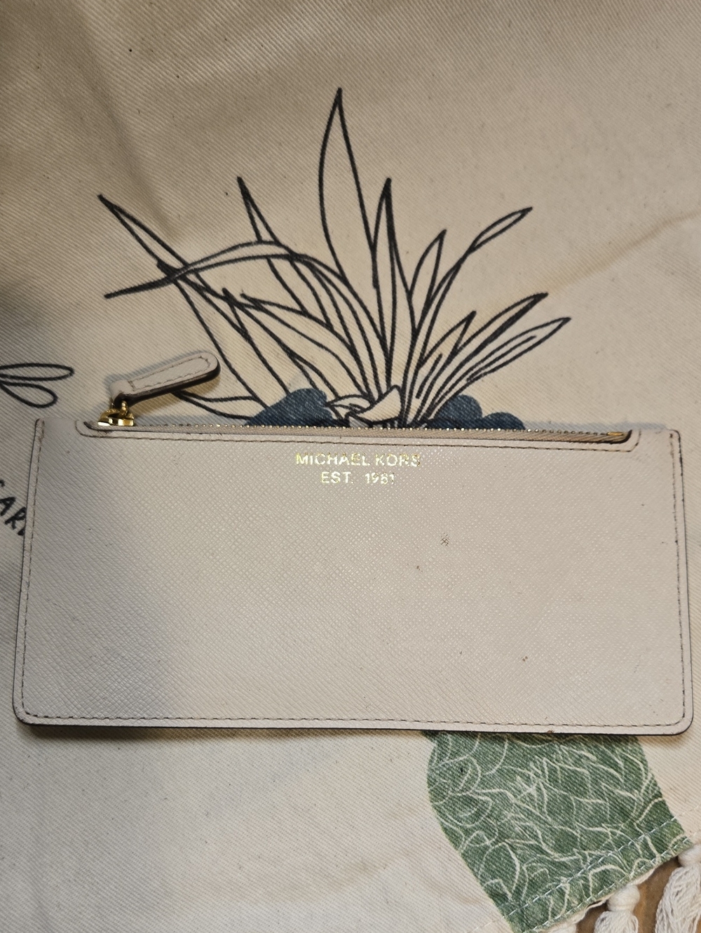 Michael Kors Ivory Saffiano Zip Card Holder Wallet